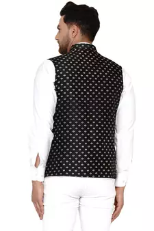 Black brasso banarasi nehru-jacket