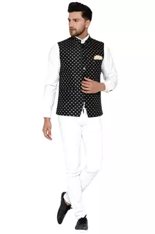 Black brasso banarasi nehru-jacket