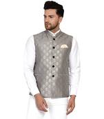 Grey Banarasi Nehru Jacket for Men
