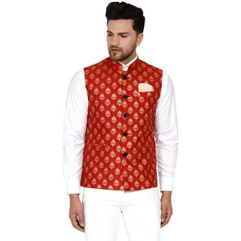Red brasso banarasi nehru-jacket 1
