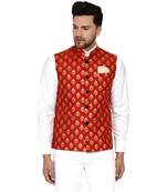 Red brasso banarasi nehru-jacket