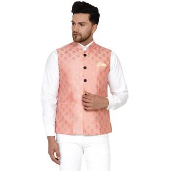 Pink brasso banarasi nehru-jacket 1
