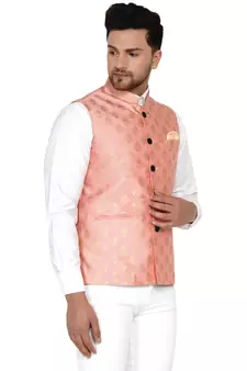 Pink brasso banarasi nehru-jacket