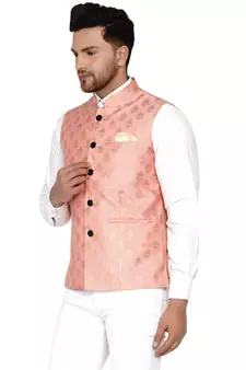 Pink brasso banarasi nehru-jacket