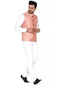 Pink brasso banarasi nehru-jacket