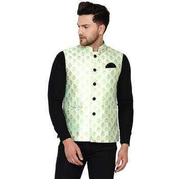 Green brasso banarasi nehru-jacket 1
