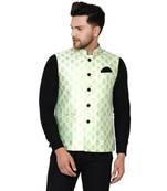 Green brasso banarasi nehru-jacket