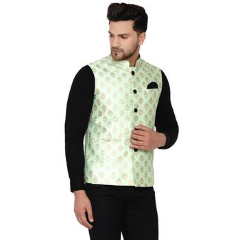 Green brasso banarasi nehru-jacket 2