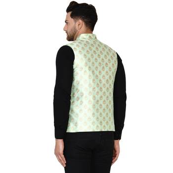Green brasso banarasi nehru-jacket 4