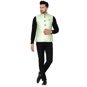 Green brasso banarasi nehru-jacket 5
