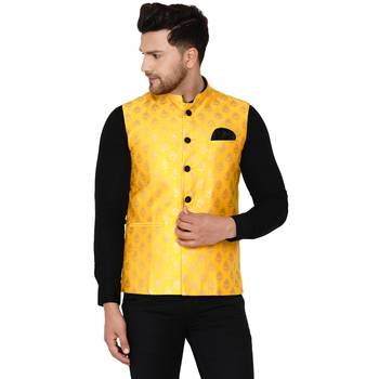 Yellow brasso banarasi nehru-jacket 1