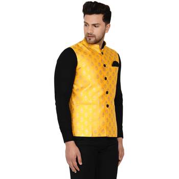 Yellow brasso banarasi nehru-jacket 2
