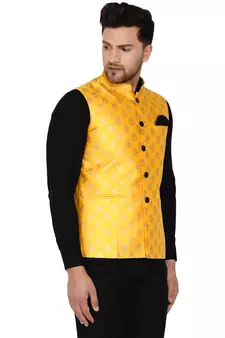 Yellow brasso banarasi nehru-jacket