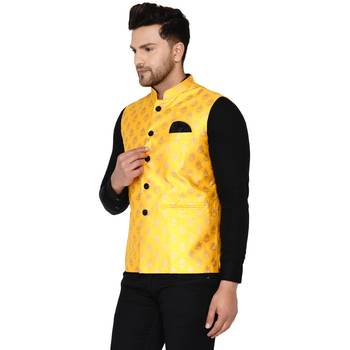 Yellow brasso banarasi nehru-jacket 3