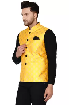 Yellow brasso banarasi nehru-jacket