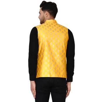Yellow brasso banarasi nehru-jacket 4