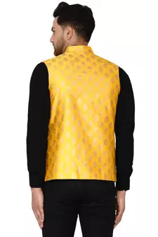 Yellow brasso banarasi nehru-jacket
