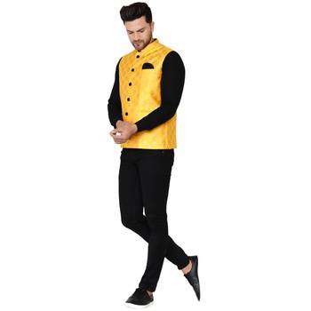 Yellow brasso banarasi nehru-jacket 5