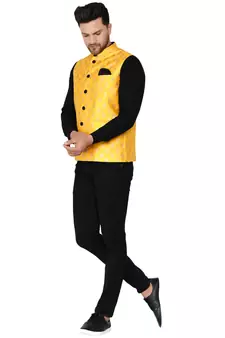 Yellow brasso banarasi nehru-jacket