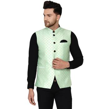 Green brasso banarasi nehru-jacket 1