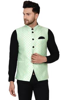 Green brasso banarasi nehru-jacket