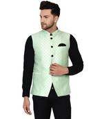 Green brasso banarasi nehru-jacket
