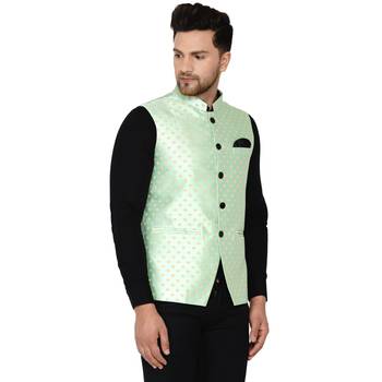 Green brasso banarasi nehru-jacket 2