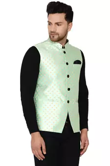Green brasso banarasi nehru-jacket