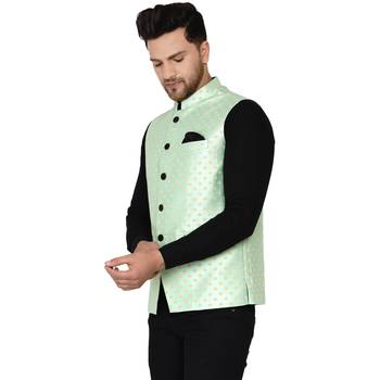 Green brasso banarasi nehru-jacket 3