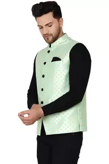 Green brasso banarasi nehru-jacket