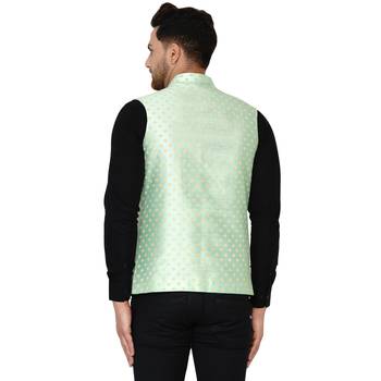 Green brasso banarasi nehru-jacket 4