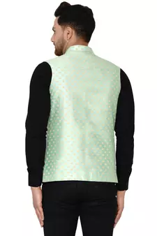 Green brasso banarasi nehru-jacket