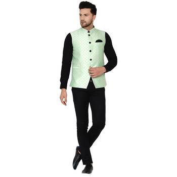 Green brasso banarasi nehru-jacket 5
