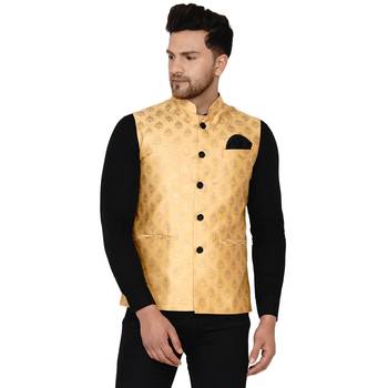 Gold brasso banarasi nehru-jacket 1