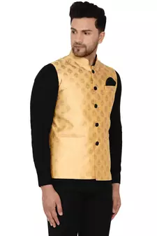 Gold brasso banarasi nehru-jacket