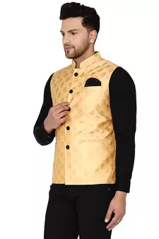 Gold brasso banarasi nehru-jacket