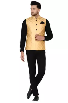 Gold brasso banarasi nehru-jacket