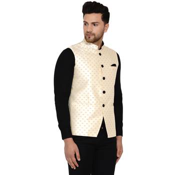 Beige brasso banarasi nehru-jacket 2