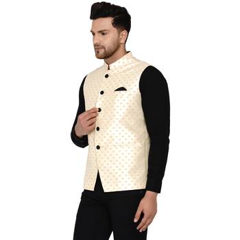 Beige brasso banarasi nehru-jacket 3