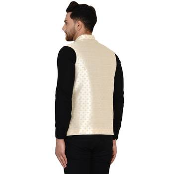 Beige brasso banarasi nehru-jacket 4