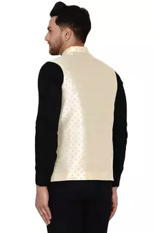 Beige brasso banarasi nehru-jacket