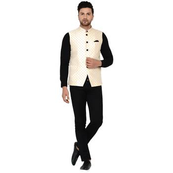Beige brasso banarasi nehru-jacket 5