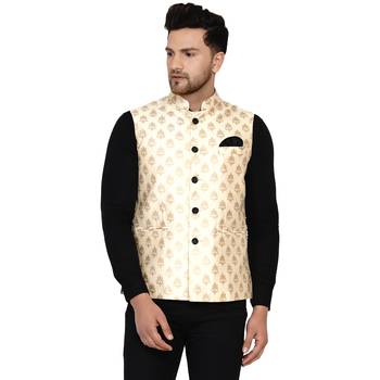 Beige brasso banarasi nehru-jacket 1