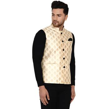 Beige brasso banarasi nehru-jacket 2
