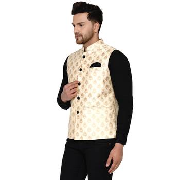 Beige brasso banarasi nehru-jacket 3