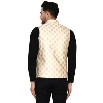 Beige brasso banarasi nehru-jacket 4