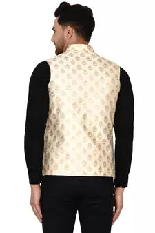 Beige brasso banarasi nehru-jacket