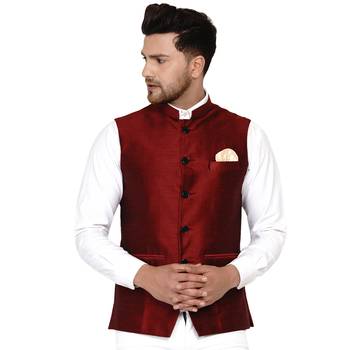 Maroon plain banarasi nehru-jacket 1