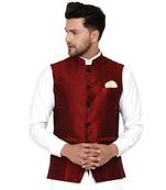 Maroon plain banarasi nehru-jacket