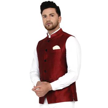 Maroon plain banarasi nehru-jacket 3